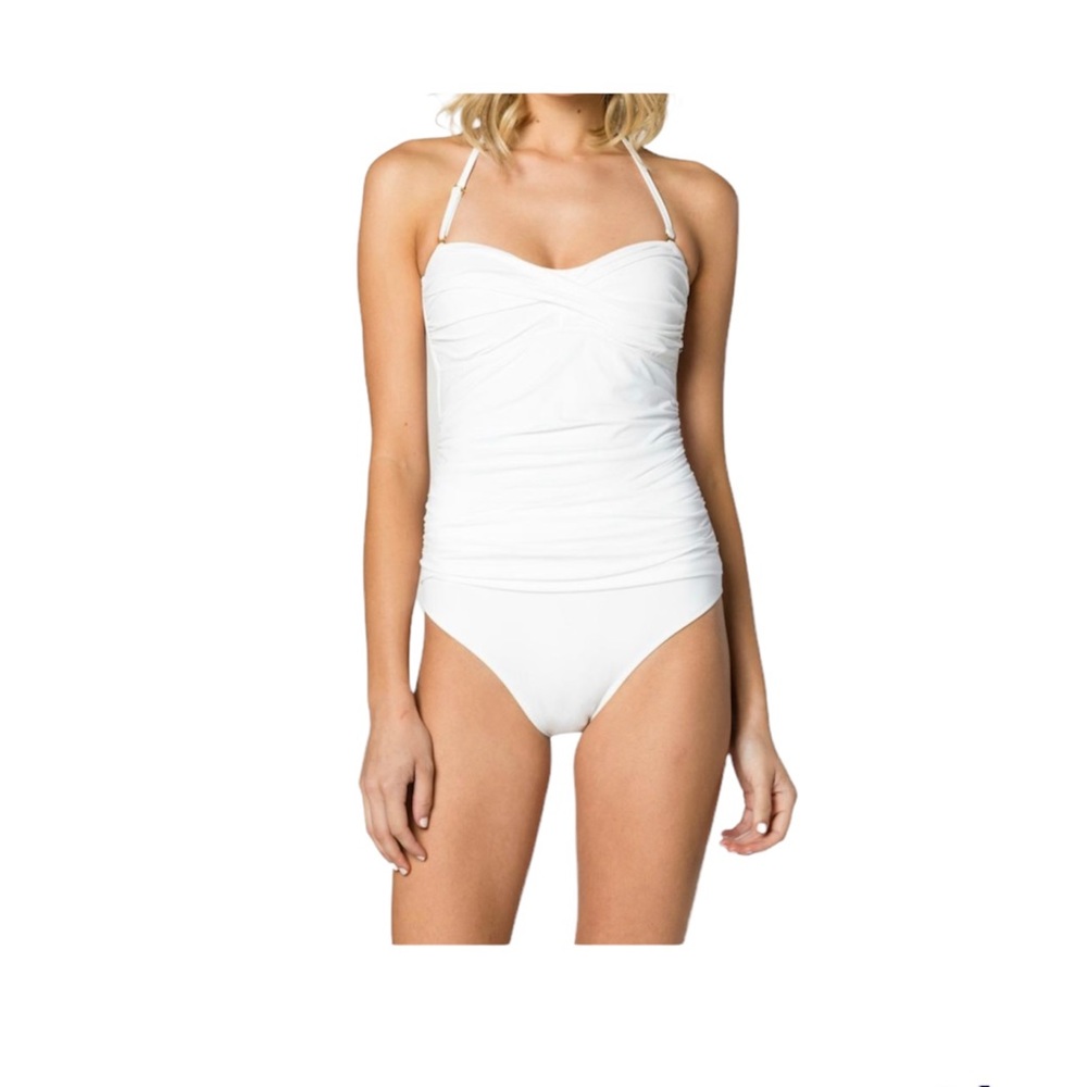 Letarte White Halter One Piece Ruched Bathing Suit  🆕